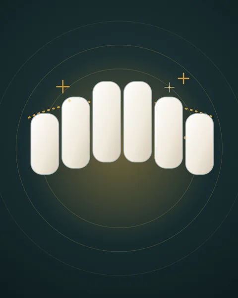 Illustration of six front teeth following a planned smile line